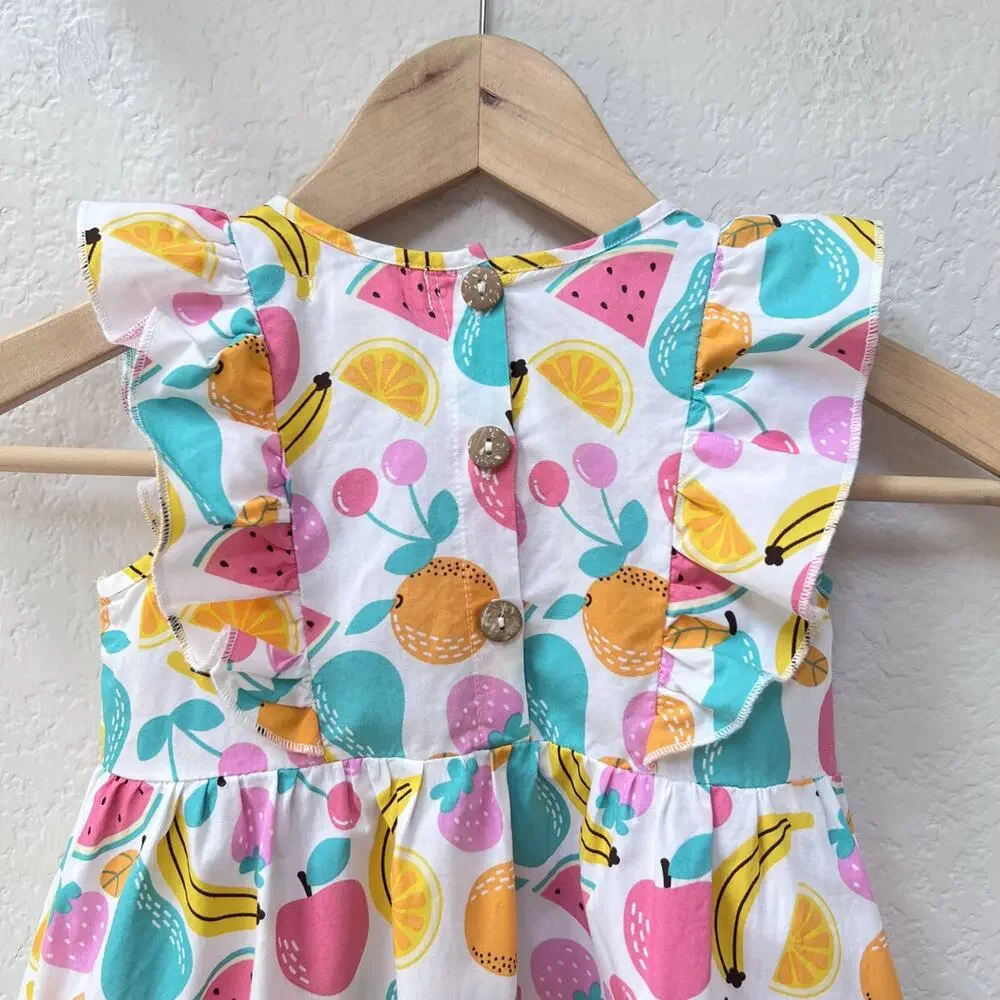 🌵3/$20 Emma & Elsa Girls Fruit Print Ruffle Dress Size 4T Cotton Summer